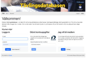 Inloggningssida för Tävlingsdatabasen inom ridsport