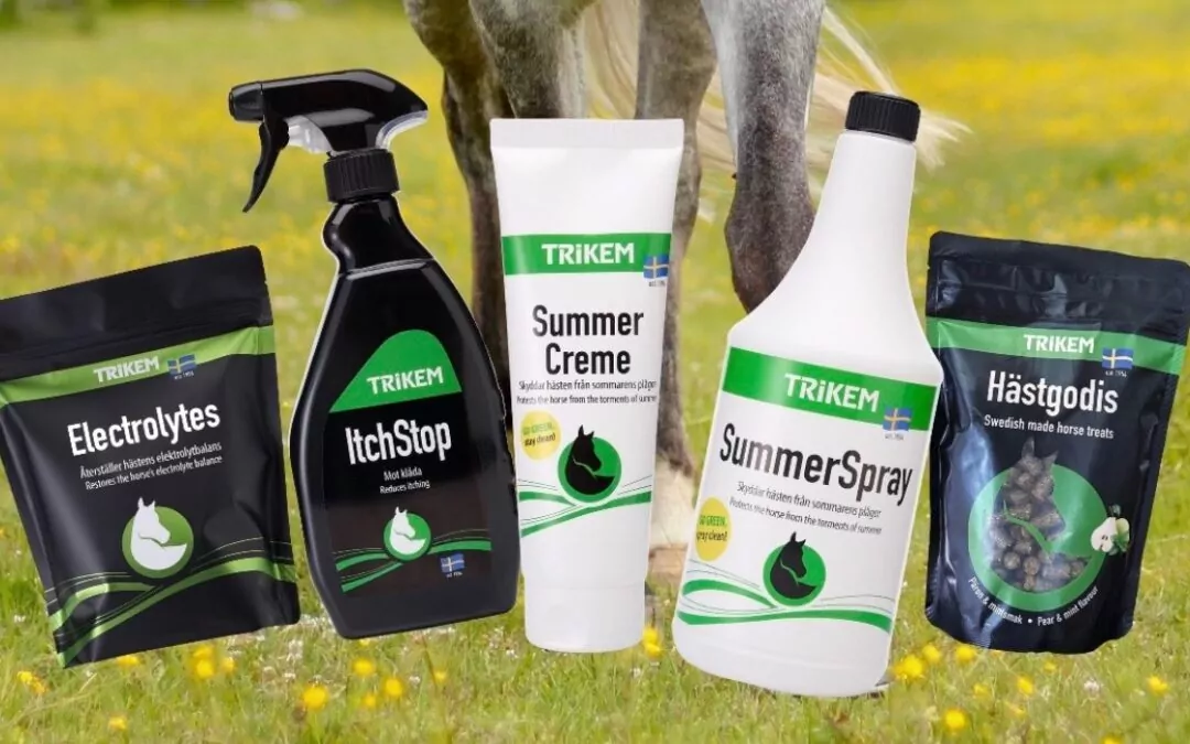 Hästvårdsprodukter från Trikem på sommaräng